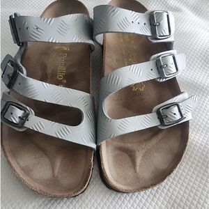 Papillio Birkenstock Gray Triple-Buckle Sandals